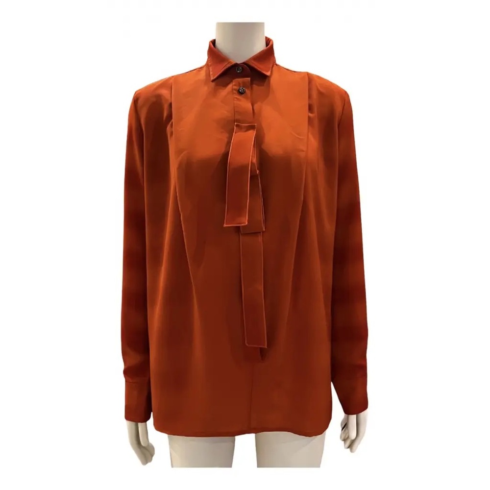 Bottega Veneta Women's orange Rust Half  Button-Up Silk Blouse